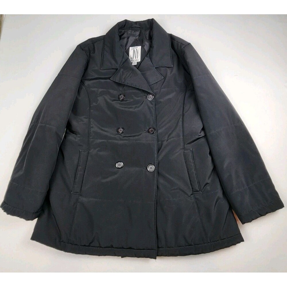 JNY Jones New York Black Car Coat WOmens XL Puffer Jacket Double-Breasted